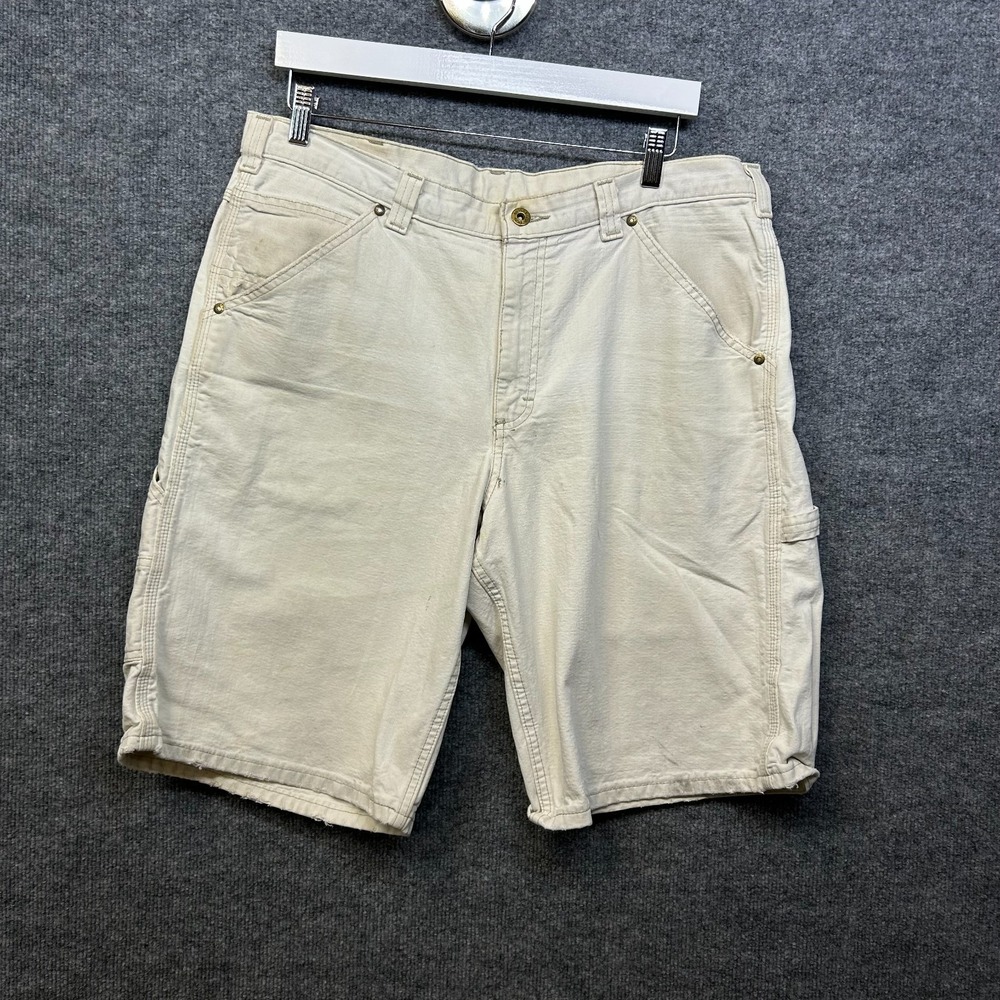 Vintage Lee Dungarees Carpenter Shorts Mens Cream Pockets Utility Workwear - W38